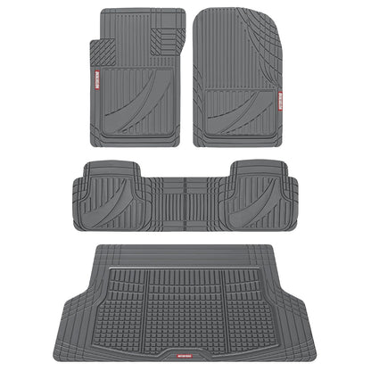 Motor Trend FlexTough Juego Completo Alfombrillas Goma Gris | 3 piezas, con forro de carga, borde combinado delantero y trasero, para autos, camionetas, SUV, todo tipo de clima - Gris - 3-Piece + Cargo Liner