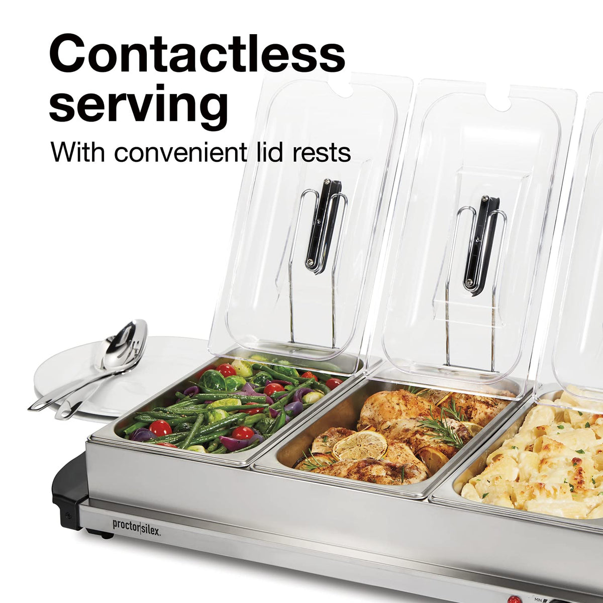 Proctor Silex 34300 Servidor buffet (bufetera)/ Bandeja de calentamiento, Terminado acero inoxidable, Three 2.2 Quart Stainless Steel Chafing Dishes