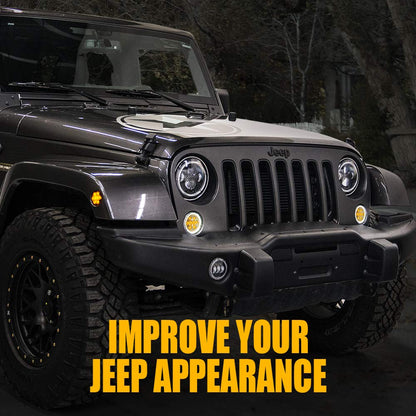 Xprite LED Smoke Lens Turn Signal Lights with Halo DRL and Parking Function & Front Fender Side Marker Amber Light Assembly Replacement Combo for 2007-2018 Jeep Wrangler JK & Wrangler Unlimited