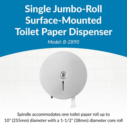 Bobrick Dispensador de Papel higiénico Jumbo 2890, Acero Inoxidable, 10.625 W x 10.625 H x 4.5 D
