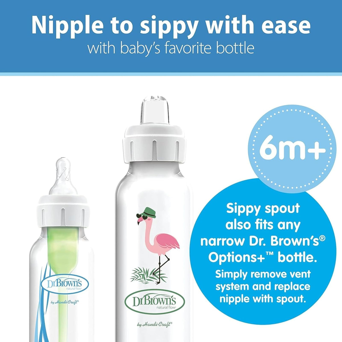 Dr. Brown’s Sippy Spout Baby Bottle, 8 ounce, Flamingo