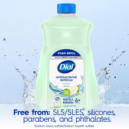 Dial Complete Antibacterial Foaming Hand Wash, Fresh Pear, 52 fl oz Refill | Limpieza suave para las manos, con aloe vera, dermatólogos, última intervensión de parabenos y SLS y SLES, fórmula vegana