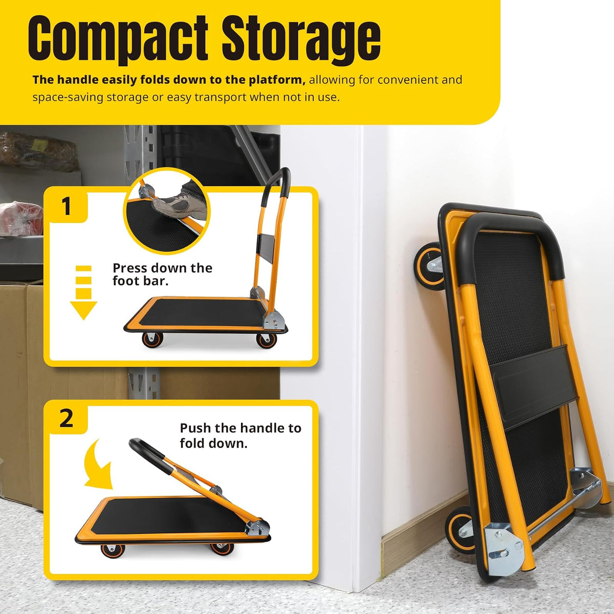 MaxWorks 80876 Plataforma Plegable camión Push Dolly-330 LB. Capacidad de Peso con Ruedas giratorias, 28.75" x 18.75" x 33"