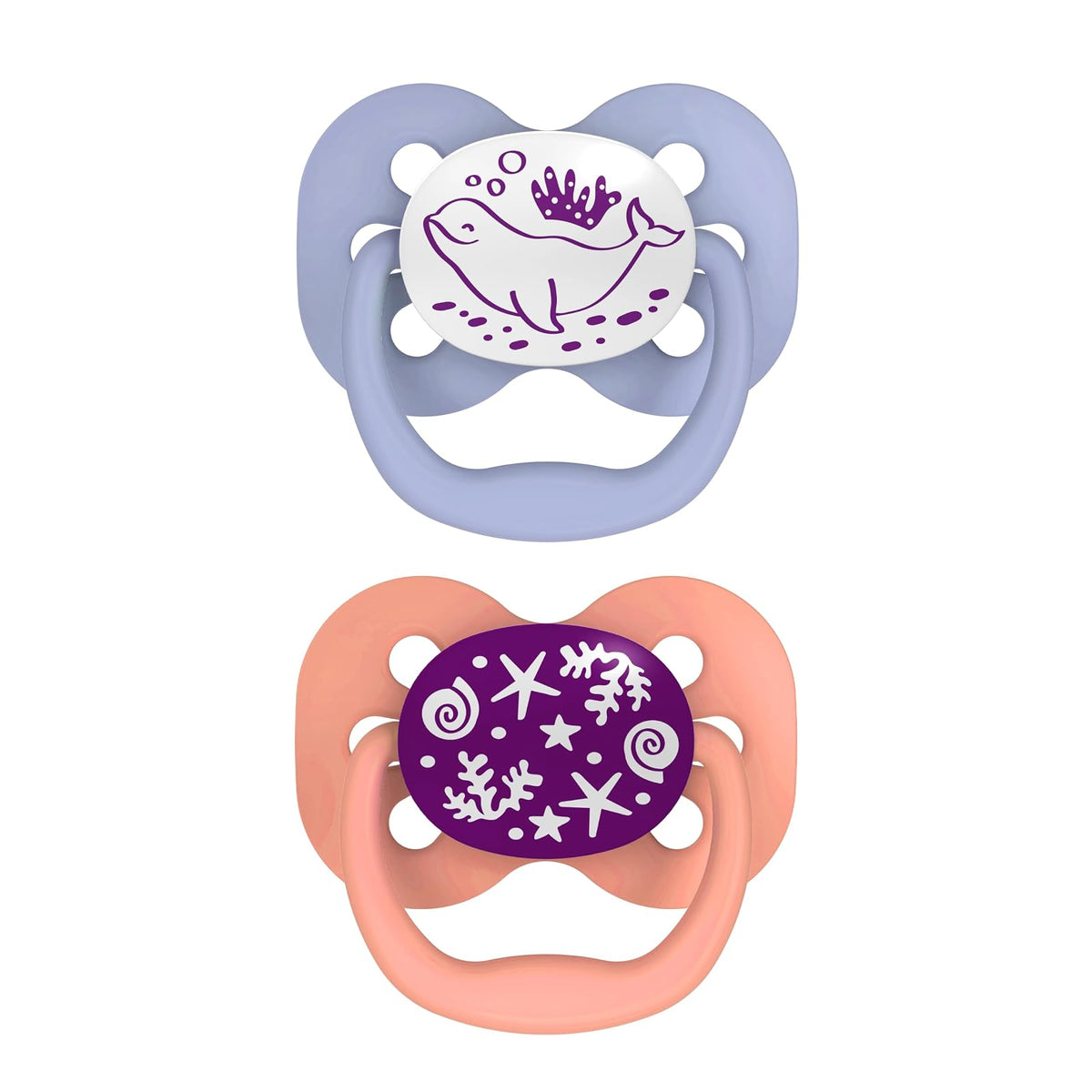 Dr. Brown's Advantage Glow-in-The-Dark 2 Piece Stage 1 Pacifiers, Pink, 0-6 Months
