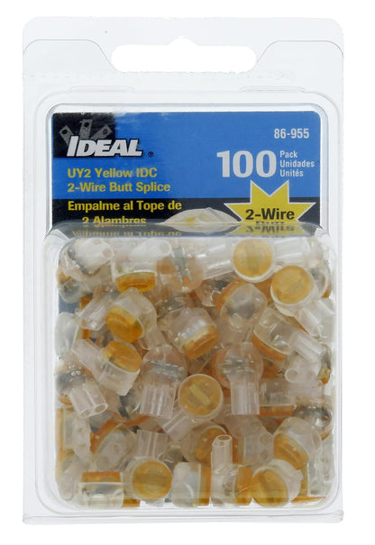 IDEAL Electrical 86-955 IDC UY2 Conector de empalme a tope, conectores de 3 cables para cable de cobre sólido de un solo conductor de 19-26 AWG, amarillo, (paquete de 100)