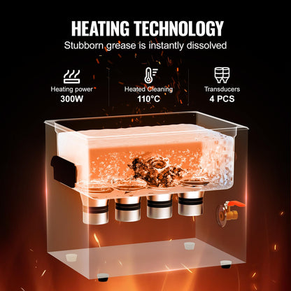 VEVOR - Limpiador ultrasónico de 10 litros con temporizador de calentador y cesta, máquina de cavitación sónica digital profesional, máquina de limpieza de 240 W para herramientas de laboratorio,