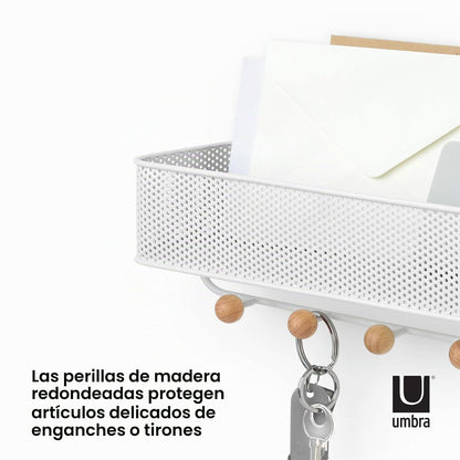 Organizador de entrada Umbra Estique, ideal para guardar llaves, pequeños accesorios, correo, carteras y más. Color blanco,Tamaño chico