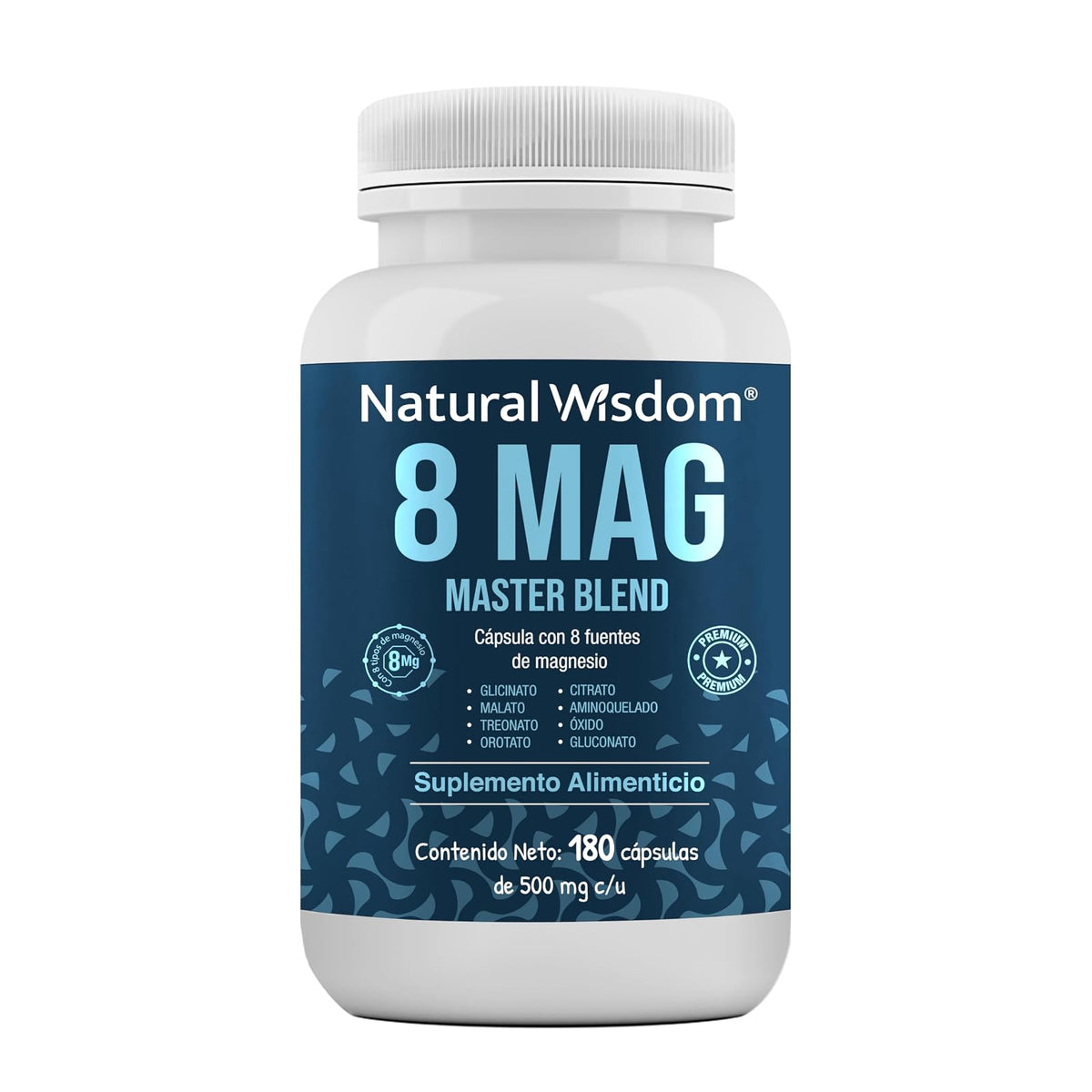 NW 8 MAG con 8 Magnesios 180caps - Citrato, Glicinato, Malato, Treonato de Magnesio y más | Ingredientes Naturales | Energia, Antioxidante | Natural Wisdom