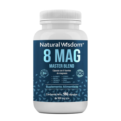 NW 8 MAG con 8 Magnesios 180caps - Citrato, Glicinato, Malato, Treonato de Magnesio y más | Ingredientes Naturales | Energia, Antioxidante | Natural Wisdom