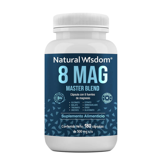 NW 8 MAG con 8 Magnesios 180caps - Citrato, Glicinato, Malato, Treonato de Magnesio y más | Ingredientes Naturales | Energia, Antioxidante | Natural Wisdom