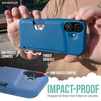Smartish® - Funda Tipo portafolios para iPhone 16 - Wallet Slayer Vol. 1 Soporte para Tarjeta de crédito Delgado y Protector, con Ranura Oculta para Tarjeta Compatible con Apple iPhone 16, Azul en