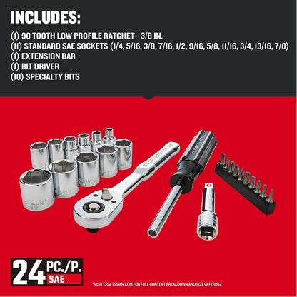 CRAFTSMAN - Juego de herramientas mecánicas, 24 piezas, 3/8 pulgadas (CMMT12112)