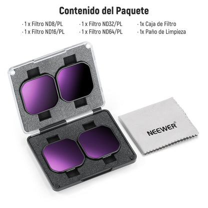 NEEWER 4 Filtro ND Polarizador Compatible con Insta360 Ace Pro 2, ND8/PL+ND16/PL+ND32/PL+ND64/PL, Accesorio NO Compatible con Versión Actualizada del Protector Lente Octogonal Redondo Rediseñado, FL91