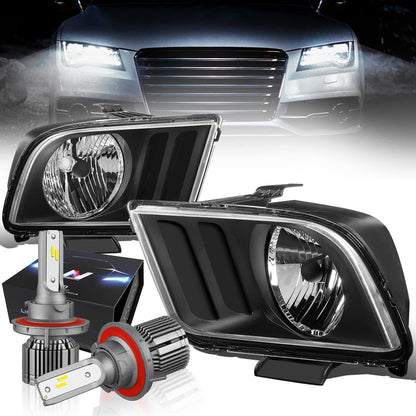 DNA MOTORING HL-OH-FM05-BK-CL1-CFS-H13 - Faros delanteros de repuesto compatibles con Ford Mustang 05-09, 10000 lúmenes, 9008 H13, bombillas LED incluidas