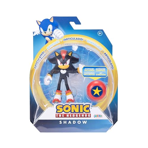 Jakks Pacific - Sega Sonic The Hedgehog Figura Articulada Modern Shadow de 4″ con Accesorio Star Spring – Colección Oficial Sonic para Fans y Niños 3+ Años