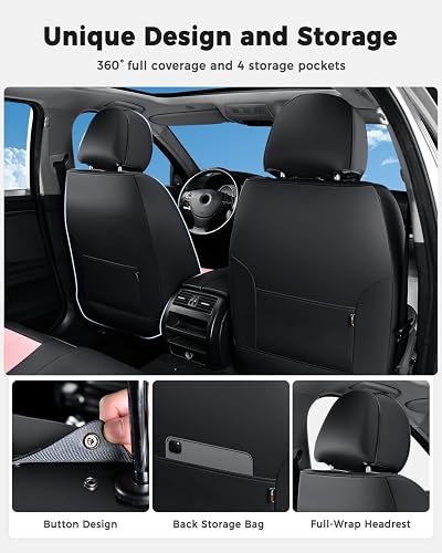 Huidasource - Juego Completo de Fundas de Asiento, Ajuste Universal para la mayoría de Automóviles, SUV, Camiones, Cubierta de Asiento de Piel de Cobertura Completa, Compatible con Bolsa de Aire, función
