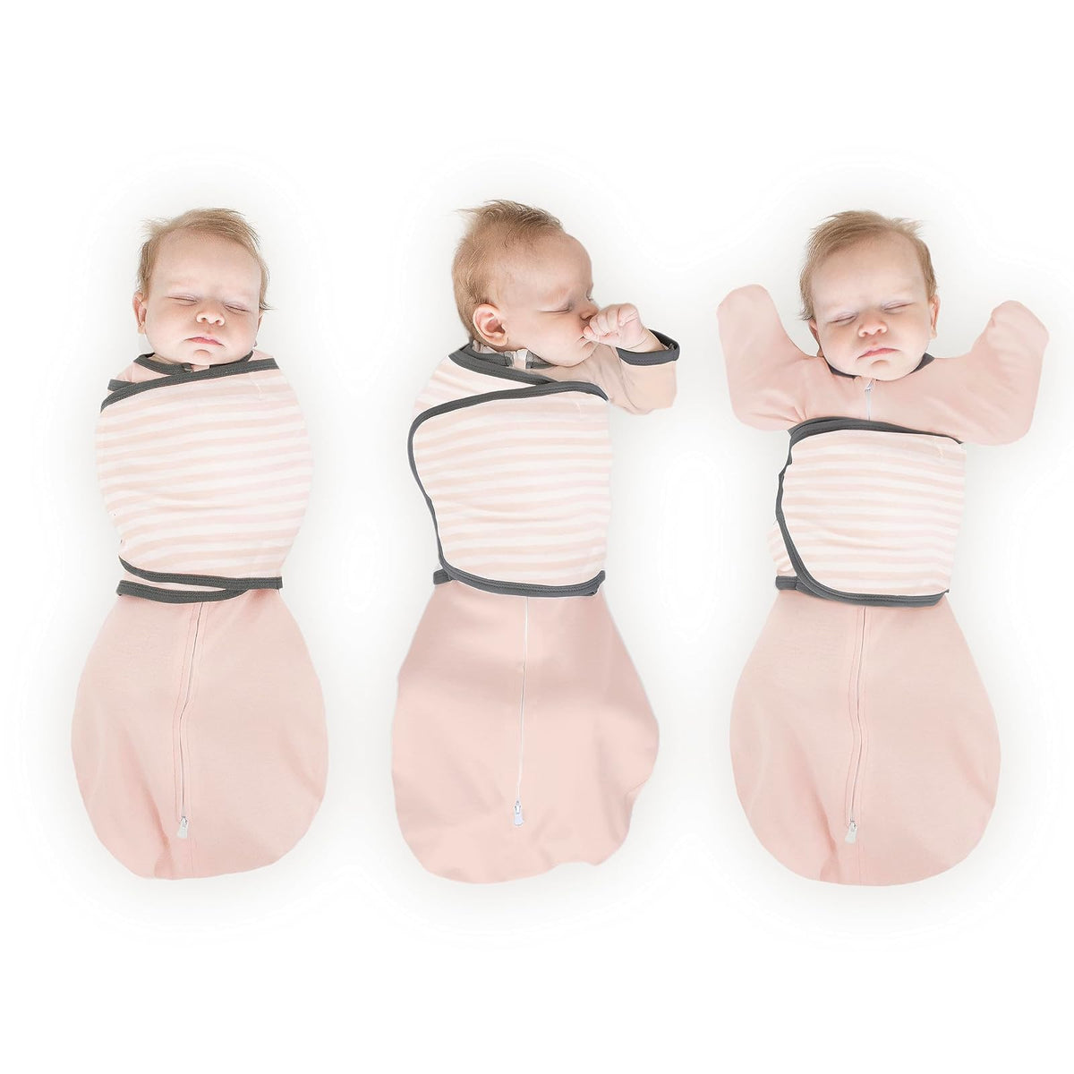 Amazing Baby Omni - Saco envolvente de 6 vías con mangas envolventes y puños de manopla, fácil transición de envoltura, mejor sueño para niñas recién nacidas, rayas rosas, S de 0 a 3 meses