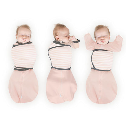 Amazing Baby Omni - Saco envolvente de 6 vías con mangas envolventes y puños de manopla, fácil transición de envoltura, mejor sueño para niñas recién nacidas, rayas rosas, S de 0 a 3 meses