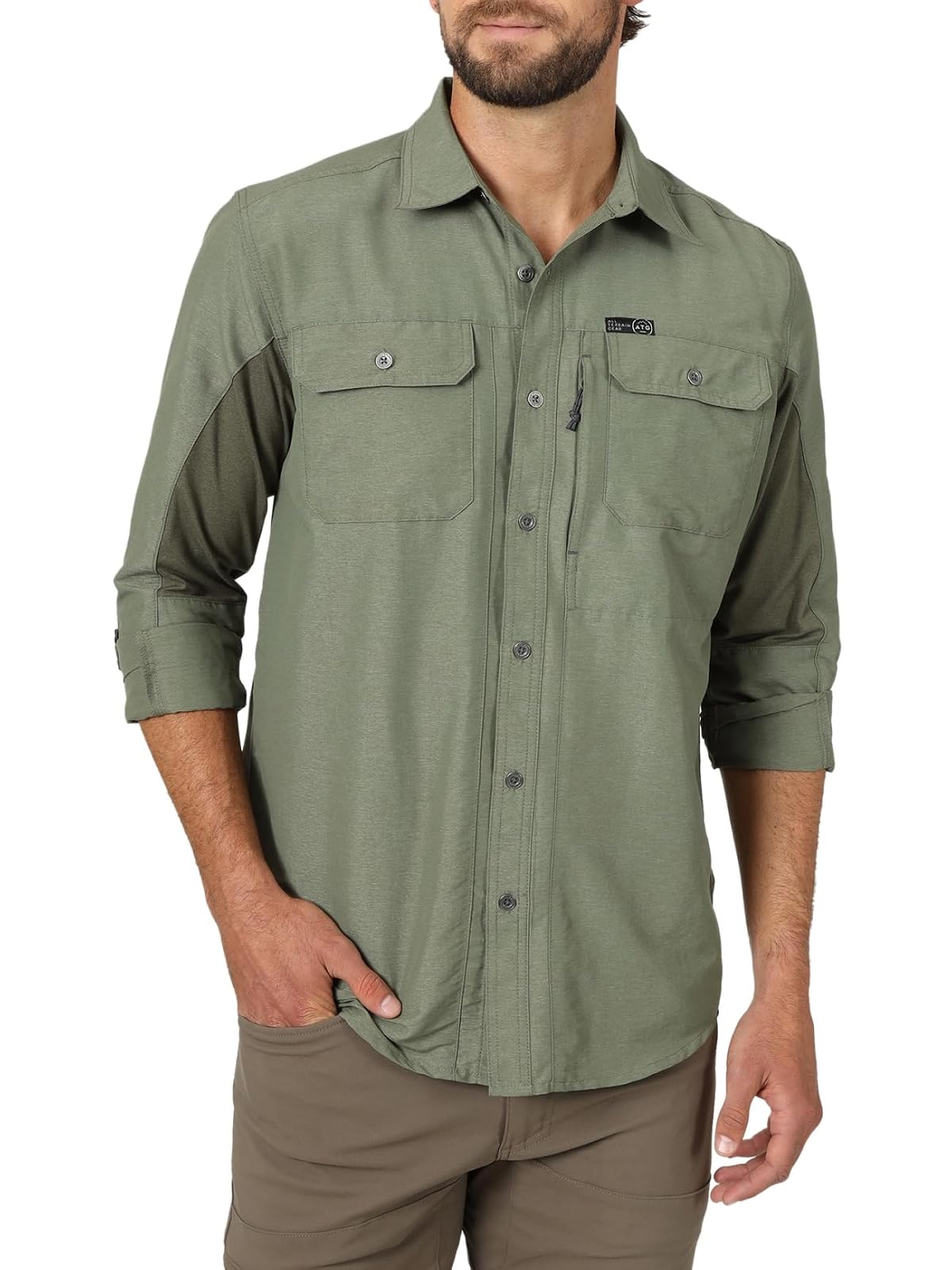 ATG by Wrangler Playera de Manga Larga para Hombre - Oliva polvorienta - G
