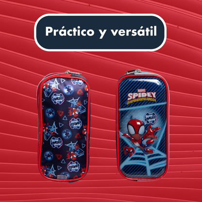 Ruz Lapicera Doble Infantil y Preescolar | Spidey y Sus Amigos | 100% Poliéster | Estuche de Tela para Niños con Compartimentos Internos y Cremallera | Recomendado desde 3 años