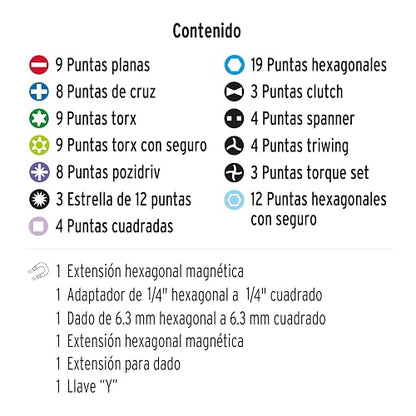 Truper PUN-100, Juego de 100 puntas, largo 1" con estuche