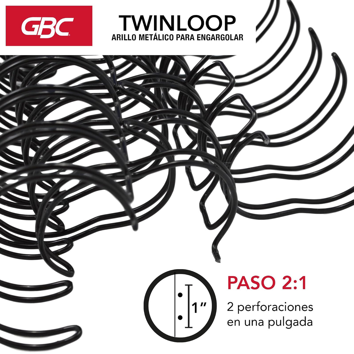 GBC Arillo Metálico Twin Loop 2:1-1" para Engargolar, Color Negro, Paquete con 20 Piezas. P7238