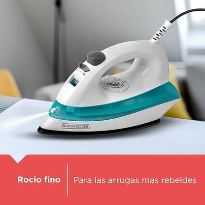 Black+Decker Plancha de Vapor 1100W con Suela Antiadherente, IRBD100 | Golpe de vapor y rocío fino para arrugas díficiles