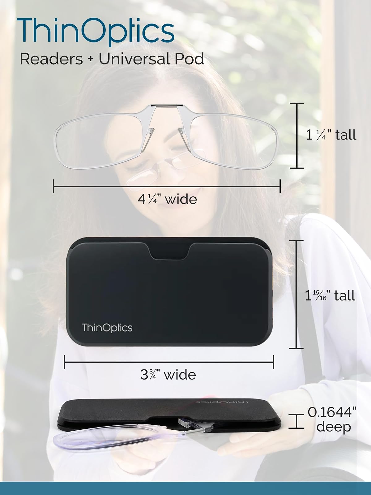ThinOptics Reading Glasses + Black Universal Pod Case | Classic Collection, Black Frames, 1.50 Strength - Bookstore Featured Product