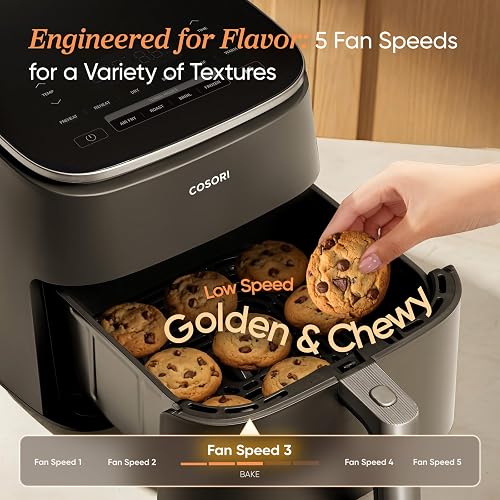 Cosori TurboBlaze 9 en 1 Freidora de aire de 6 cuartos de galón, revestimiento de cerámica premium, 90 ° a 450 ° F, calentamiento preciso para resultados uniformes, freír al aire, asar, hornear, asar