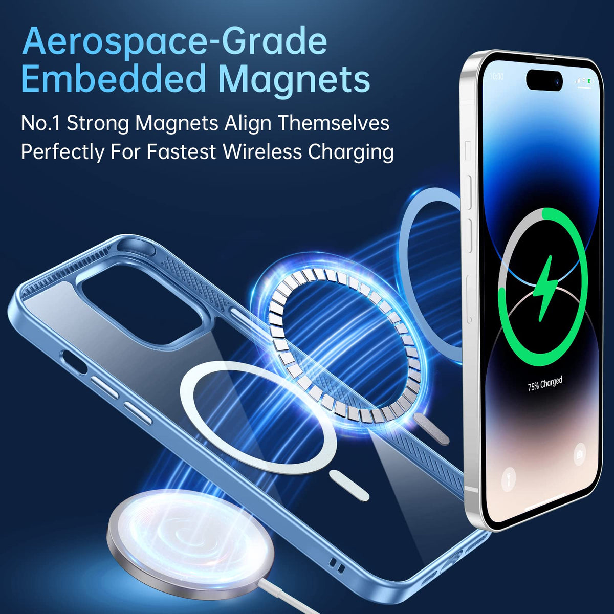 JUESHITUO Magnetic Slim Clear Case para iPhone 14 Pro [no Amarillento] [Protección de Grado Militar] [No.1 imanes Fuertes] Compatible con iPhone 14 Pro Caso Protectora 2022, Sierra Blue