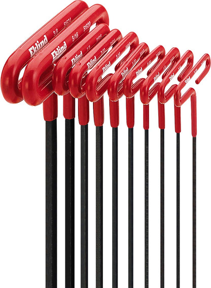 Eklind Métricas mango en T Juego de llaves hexagonales, 53610, SAE (Standard) - Color rojo y negro - 10-Piece Set (3 - 32" to 3 - 8")