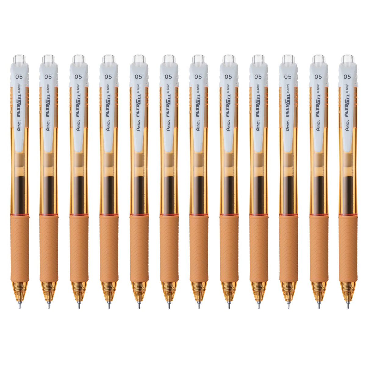 Pentel EnerGel-X Bolígrafo Retráctil Tinta Gel 0.5 mm, 12 Piezas - Naranja Pastel