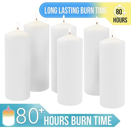Stonebriar - Velas altas blancas sin perfume, pilares de vela de 80 horas, perfectas para decoración, bodas, emergencias, 3 x 8 pulgadas, 6 unidades
