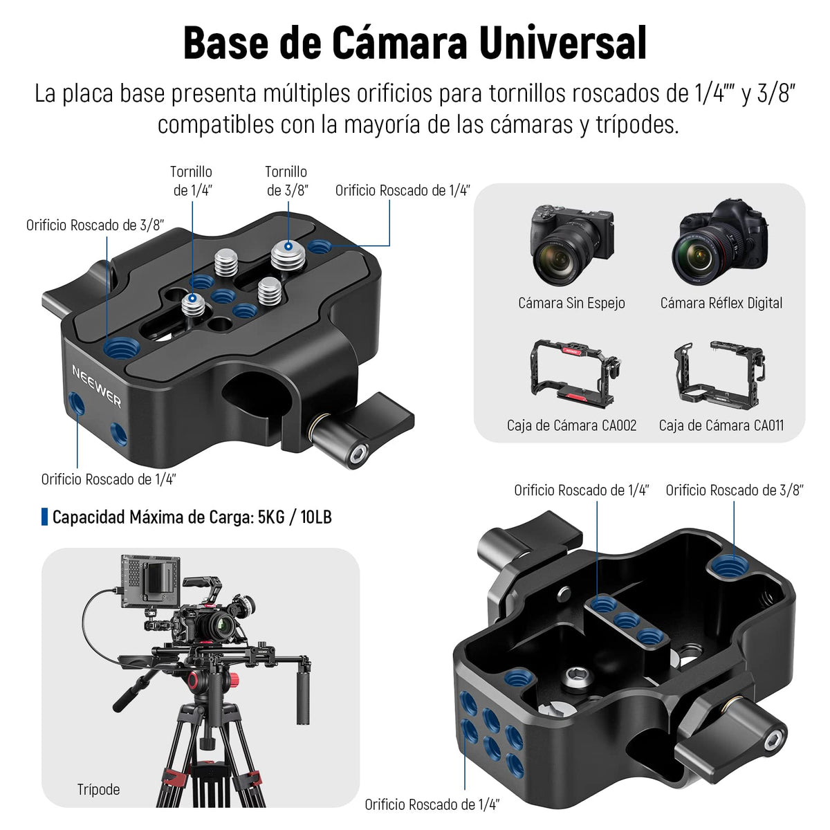 NEEWER Kit Plataforma de Hombro Universal, 16"/40cm Extendido 15mm, Soporte de Varas, Estabilizador de Cámara para Videocámara DSLR, Compatible con SmallRig Follow Focus/Lens Support/Matte Box, SR004