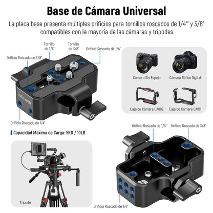NEEWER Kit Plataforma de Hombro Universal, 16"/40cm Extendido 15mm, Soporte de Varas, Estabilizador de Cámara para Videocámara DSLR, Compatible con SmallRig Follow Focus/Lens Support/Matte Box, SR004