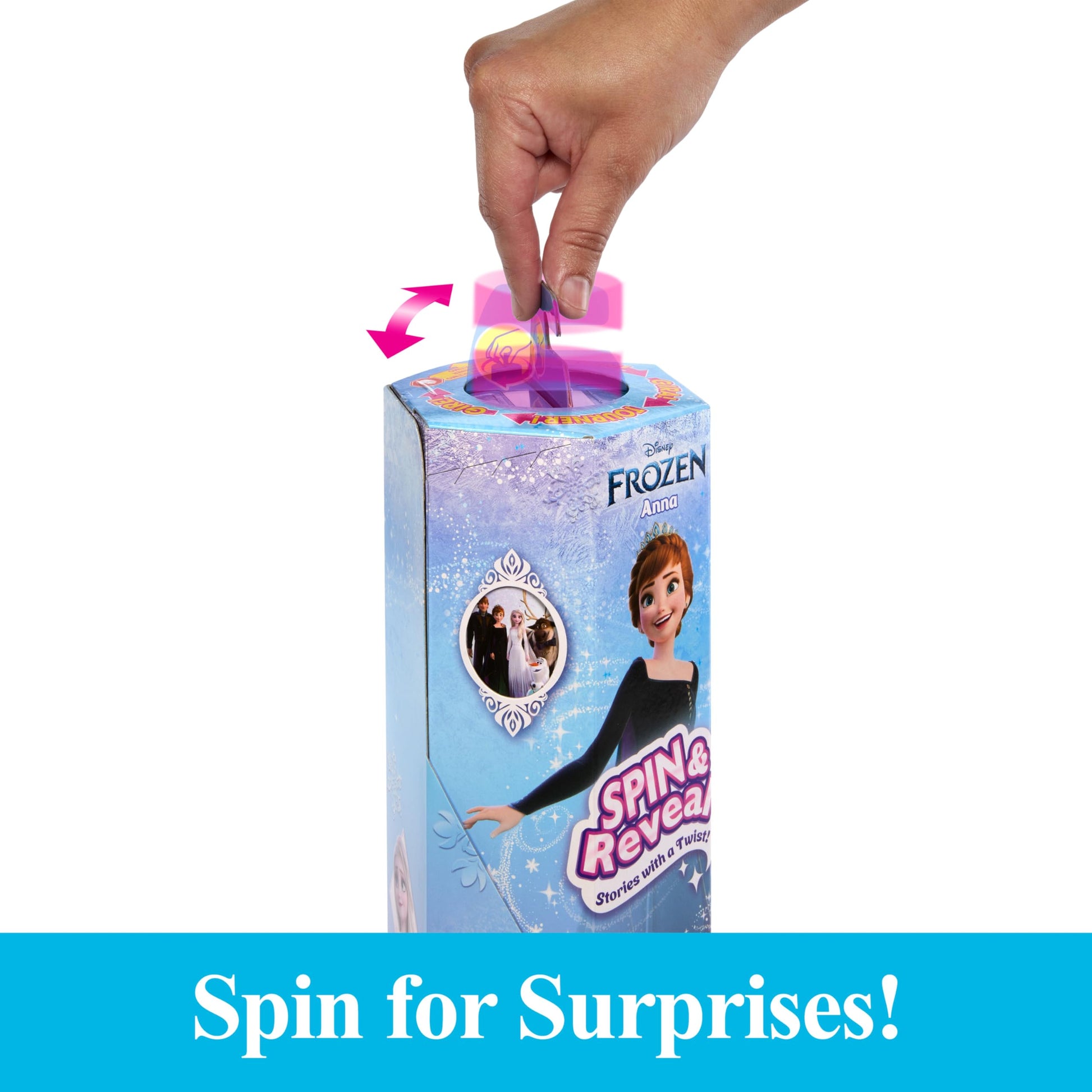 Mattel Disney Frozen Anna - Juego de muñecas de Moda, Girar y revelar con 11 sorpresas, Incluyendo 5 Accesorios, 5 calcomanías y Escena de Juego, Inspirado en la película