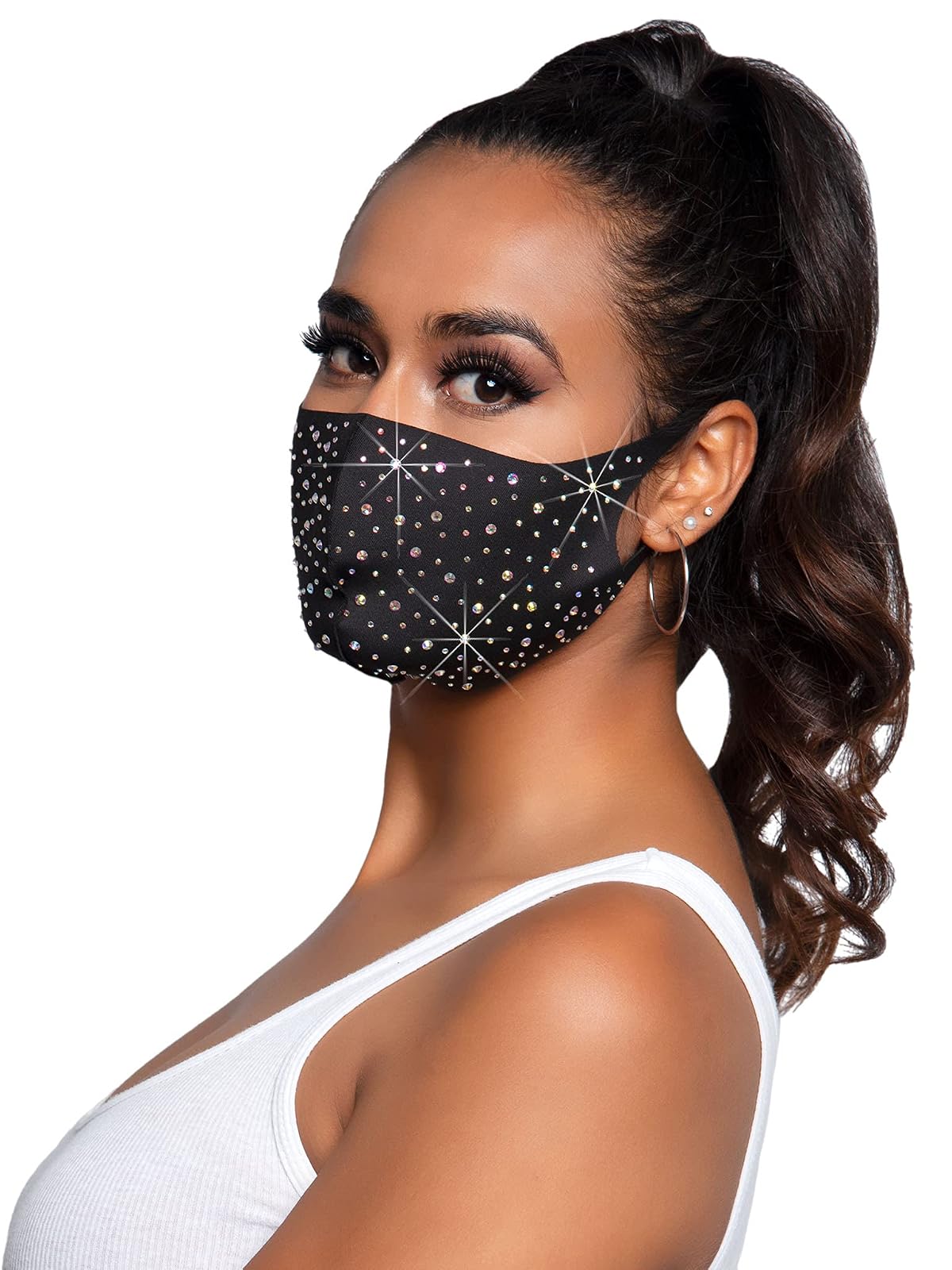Máscara facial de diamantes de imitación a la moda