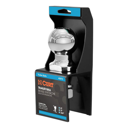 CURT Bola de Enganche de Remolque Cromada 40073, 2 in, Vástago 3/4 x 3 in, 3,500 LB, Plateado