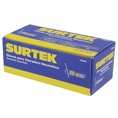 Surtek 108508 Clavos para clavadora neumática, 5000 piezas calibre 18, largo 2"