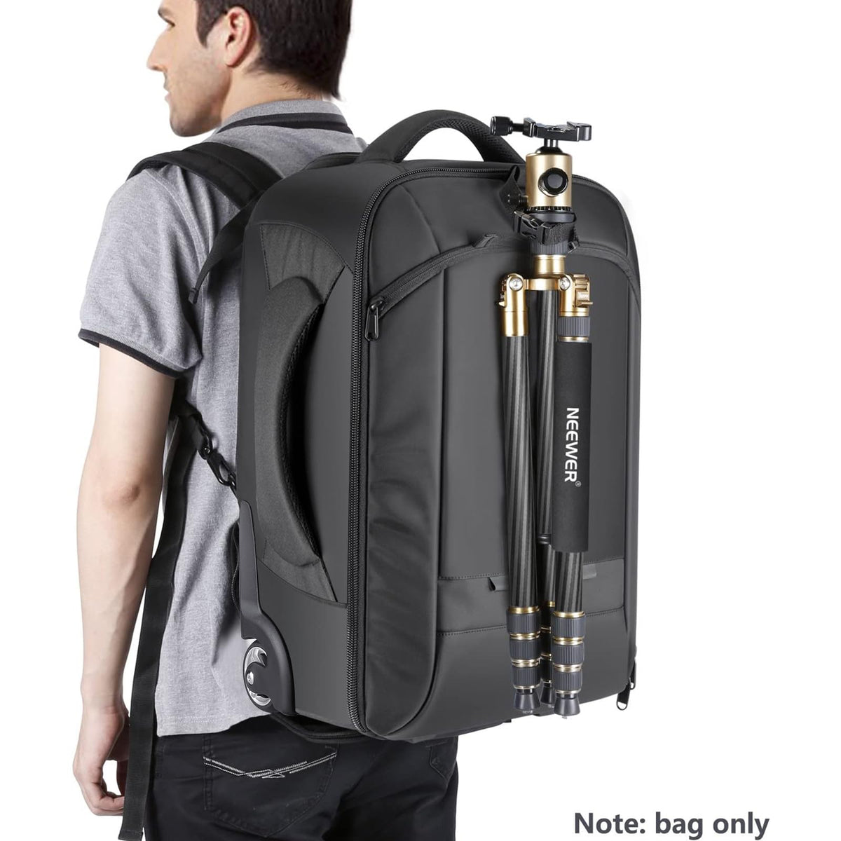 Neewer 2-in-1 Convertible Wheeled Camera Backpack Luggage Trolley Case with Double Bar, Anti-shock Detachable Padded Compartment for SLR/DSLR Cameras, Tripod, Lens and Other Accessories (Black/Grey)