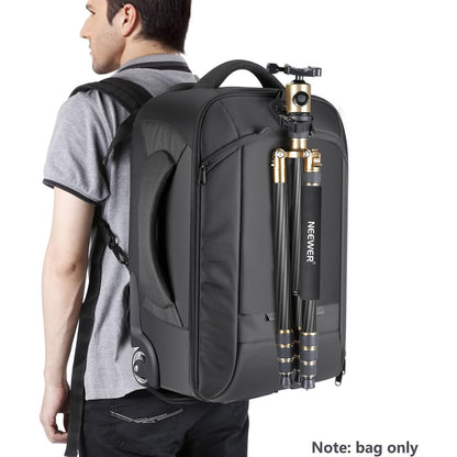 Neewer 2-in-1 Convertible Wheeled Camera Backpack Luggage Trolley Case with Double Bar, Anti-shock Detachable Padded Compartment for SLR/DSLR Cameras, Tripod, Lens and Other Accessories (Black/Grey)