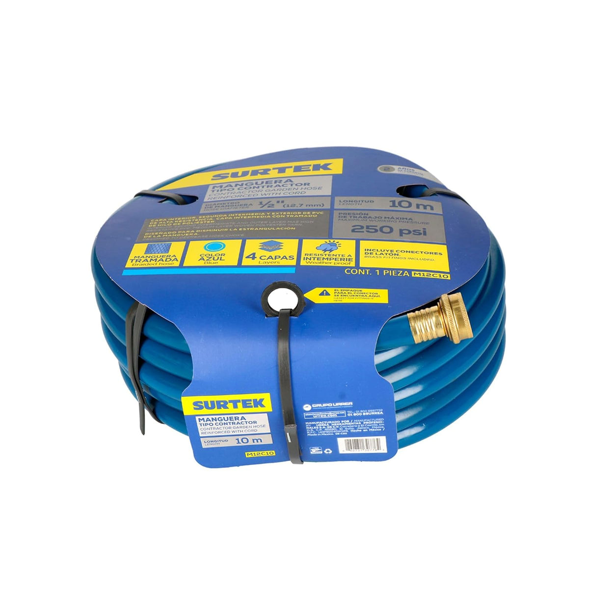 Surtek M12C15 Manguera para jardín contractor con conector metálico 1/2", 15 m