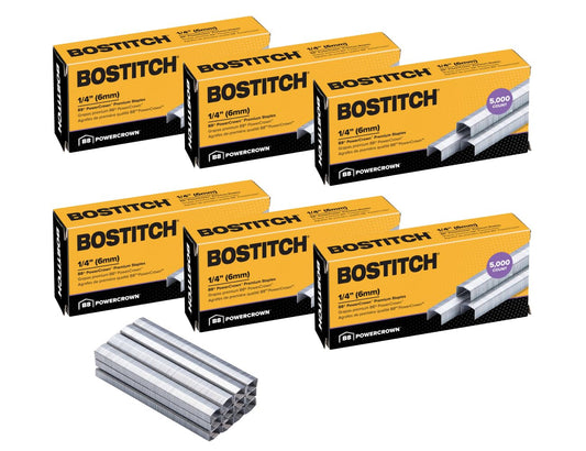 Bostitch Office B8 PowerCrown - Grapas de 0.25 pulgadas, paquete de 30.000 grapas (STCRP21151/4-6), color plateado