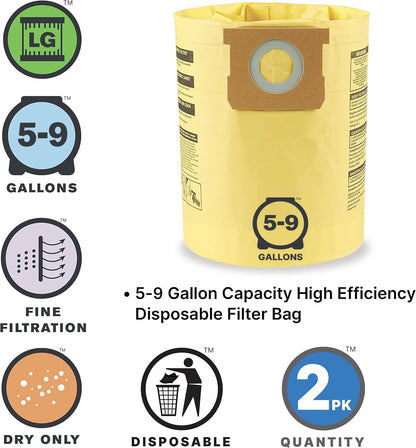 Shop-Vac 9067100 Genuine Type H 5-to-8-Gallon High-Efficiency Disposable Collection Filter Bag 2-Pack