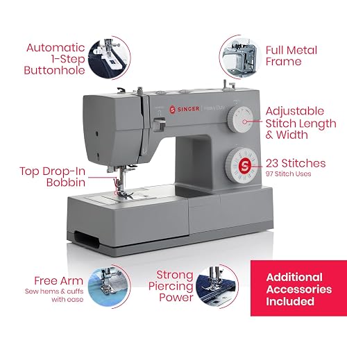 SINGER 4423 - Máquina de coser, color gris | 1100 Spm, marco de metal resistente, ojal de 1 paso, enhebrador de aguja integrado