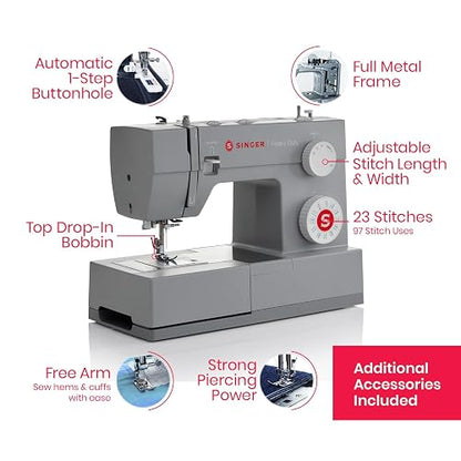 SINGER 4423 - Máquina de coser, color gris | 1100 Spm, marco de metal resistente, ojal de 1 paso, enhebrador de aguja integrado