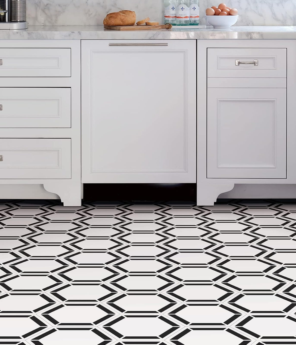 FloorPops Coltrane - Azulejos de vinilo hexagonal de 9 x 10.4 pulgadas (10 azulejos), (4.5 pies cuadrados/caja), color blanco roto