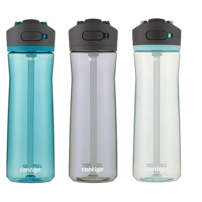 Contigo Ashland 2.0 - Botella de agua con tapa AUTOSPOUT | Botella de agua Tritan, 24 onzas, paquete de 3, enebro, sake y té de burbujas