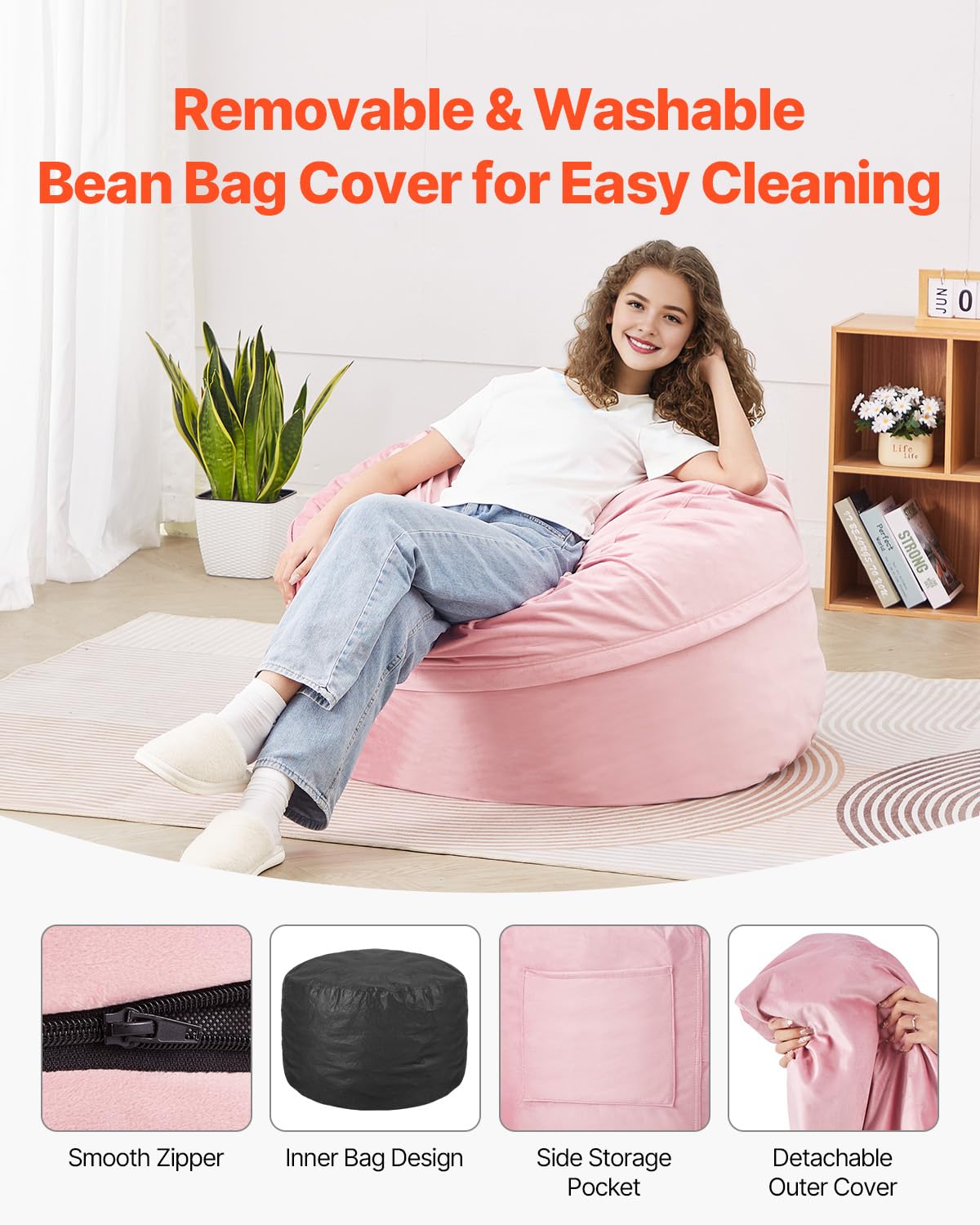 VEVOR - Puf Redondo de 3 pies con Funda extraíble y Lavable, Relleno de Espuma viscoelástica 25D con Terciopelo holandés Suave y Suave, puf para recámara o Sala de Juegos, Color Rosa