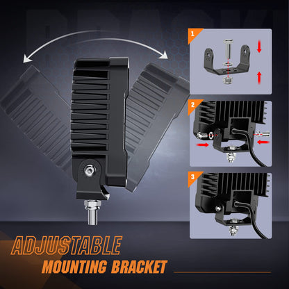 Nilight - Cápsulas LED de 4.4 pulgadas, 2 luces de trabajo de 48 W 4780 lm, ángulo de haz de inundación EMC integrado de 90 ° para luces todoterreno, luz lateral de respaldo trasera para tractor, camión, barco, ATV, UTV, 5 años de garantía